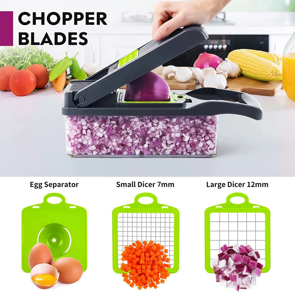 Vegetable Chopper Professional Mandoline Slicer Onion Chopper Veggie Slicer with 8 blades and Filter Basket KC0451